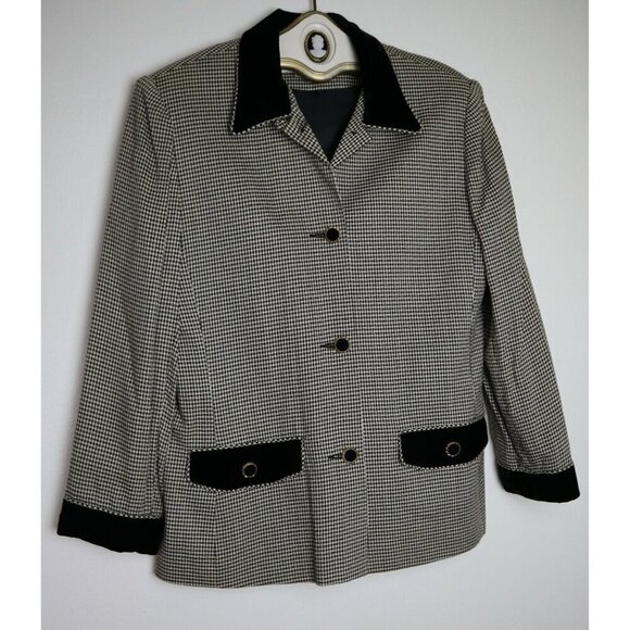 VINTAGE WOMEN'S BLACK & WHITE PLAID BLAZER JACKET - WILROY SPORT - SIZE 10 - Picture 1 of 6